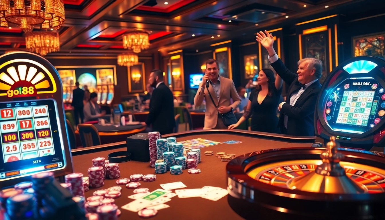 Players engaging with vibrant casino tables at go 88, showcasing excitement and luxury.