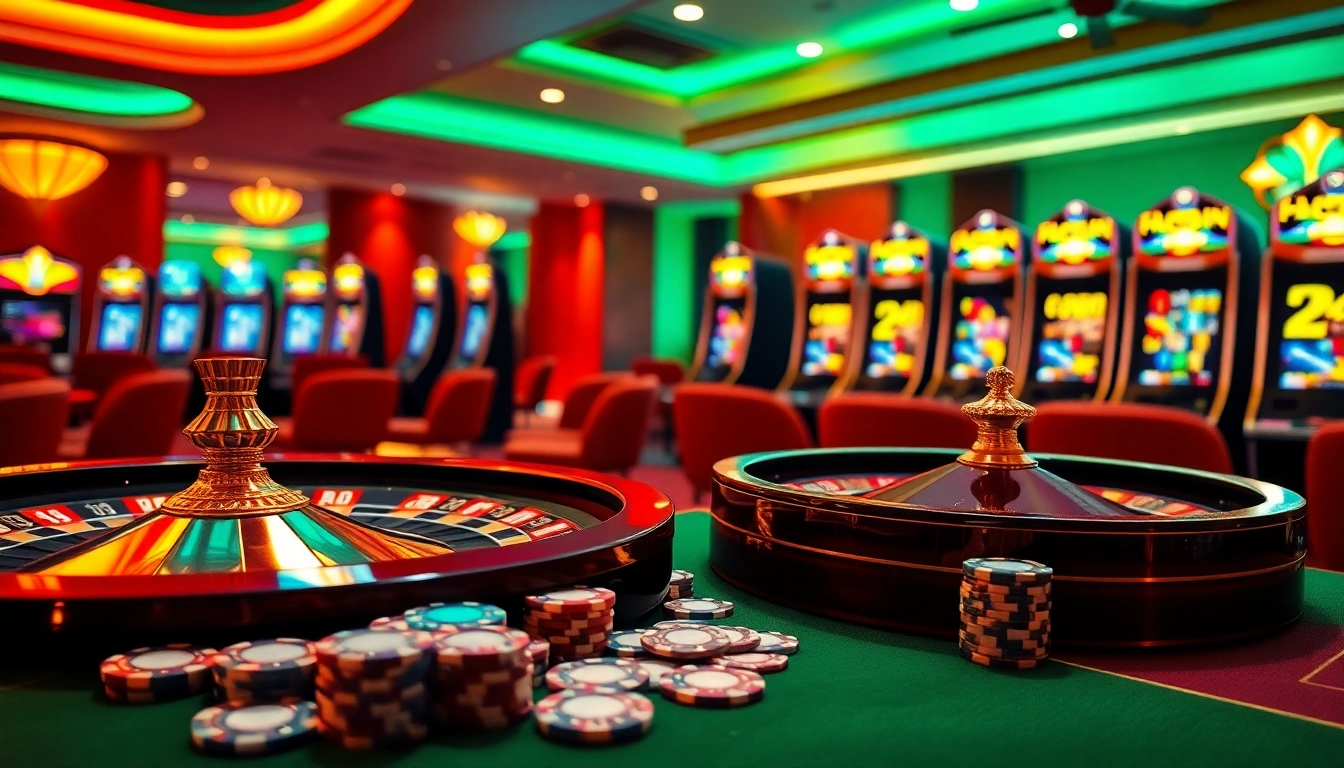 Experience the thrilling atmosphere of a luckywin casino with vibrant roulette and stylish poker games.