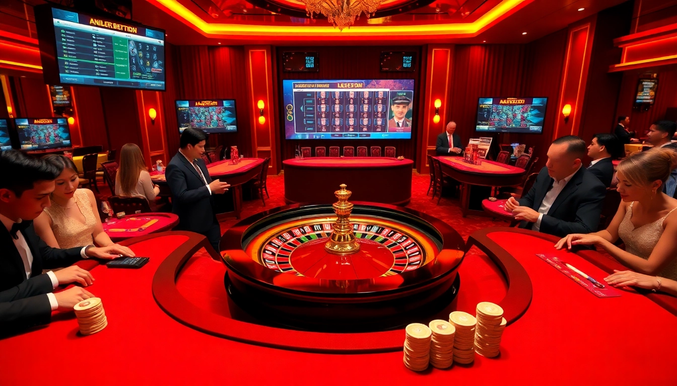 Exciting casino scene featuring a roulette wheel and players showcasing unique offerings from http://228kbet.net/.