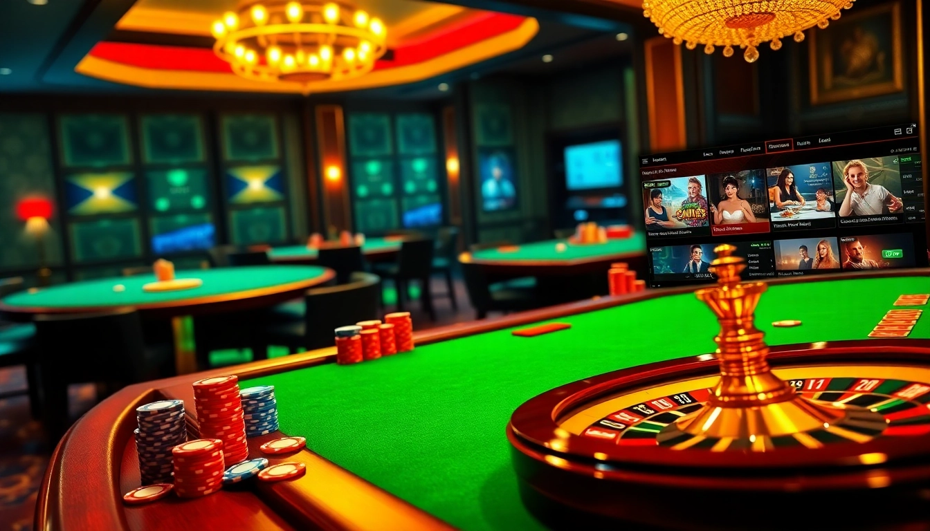 Experience the thrill of betting with https://9bet.buzz/ at a vibrant casino featuring poker chips and roulette wheels.