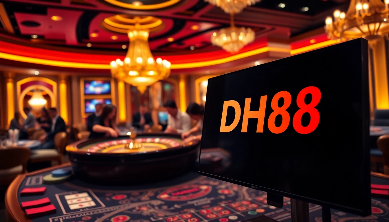 Engaging players savoring a game of chance at DH88 casino, surrounded by vibrant colors and glamour.