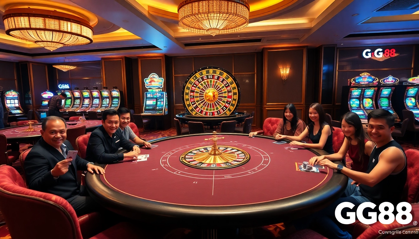 Experience thrills at GG88 casino with elegant poker tables and vibrant slot machines.