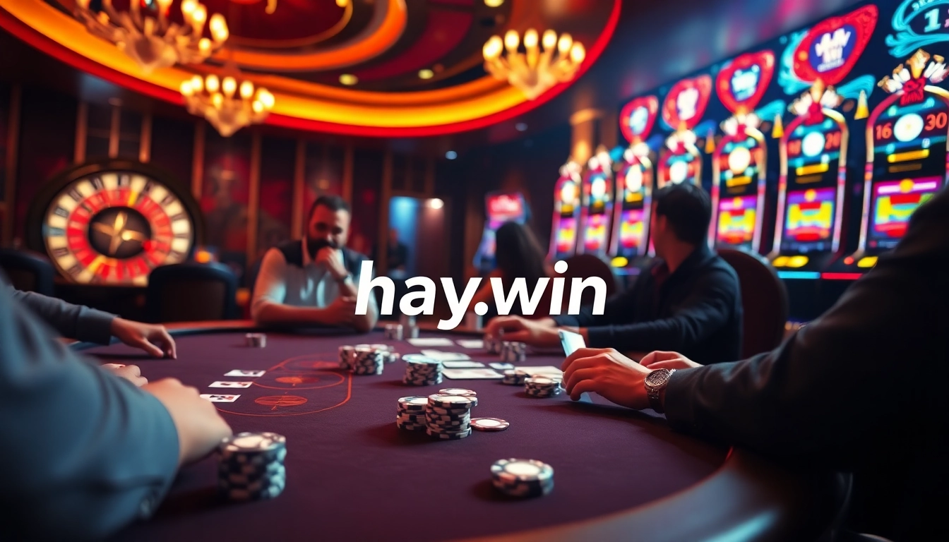 Experience the thrill of winning at hay.win with a lively poker game in a luxurious casino setting.