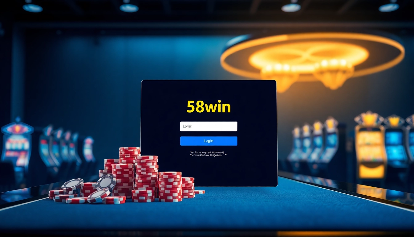 Login to 58win with confidence at the sophisticated online casino platform featuring vibrant slot machines.