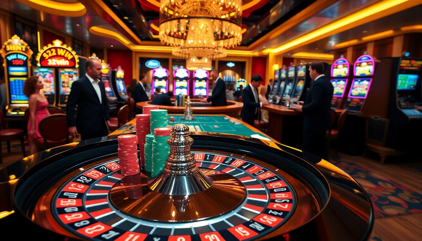 Experience the thrill of winning at 32Win's luxury casino with vibrant roulette and slot machines.