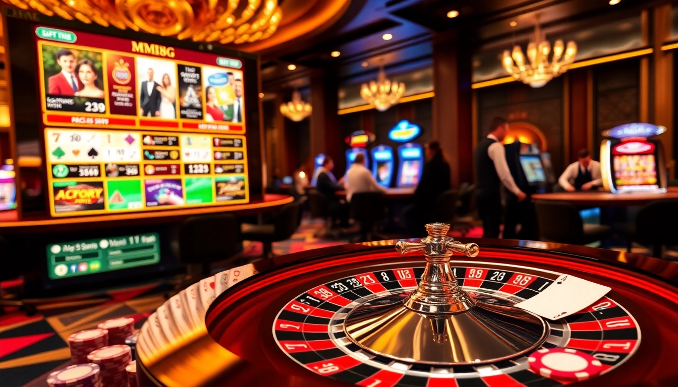 Engage in thrilling gameplay at MM 88, featuring a vibrant casino scene with roulette and poker.
