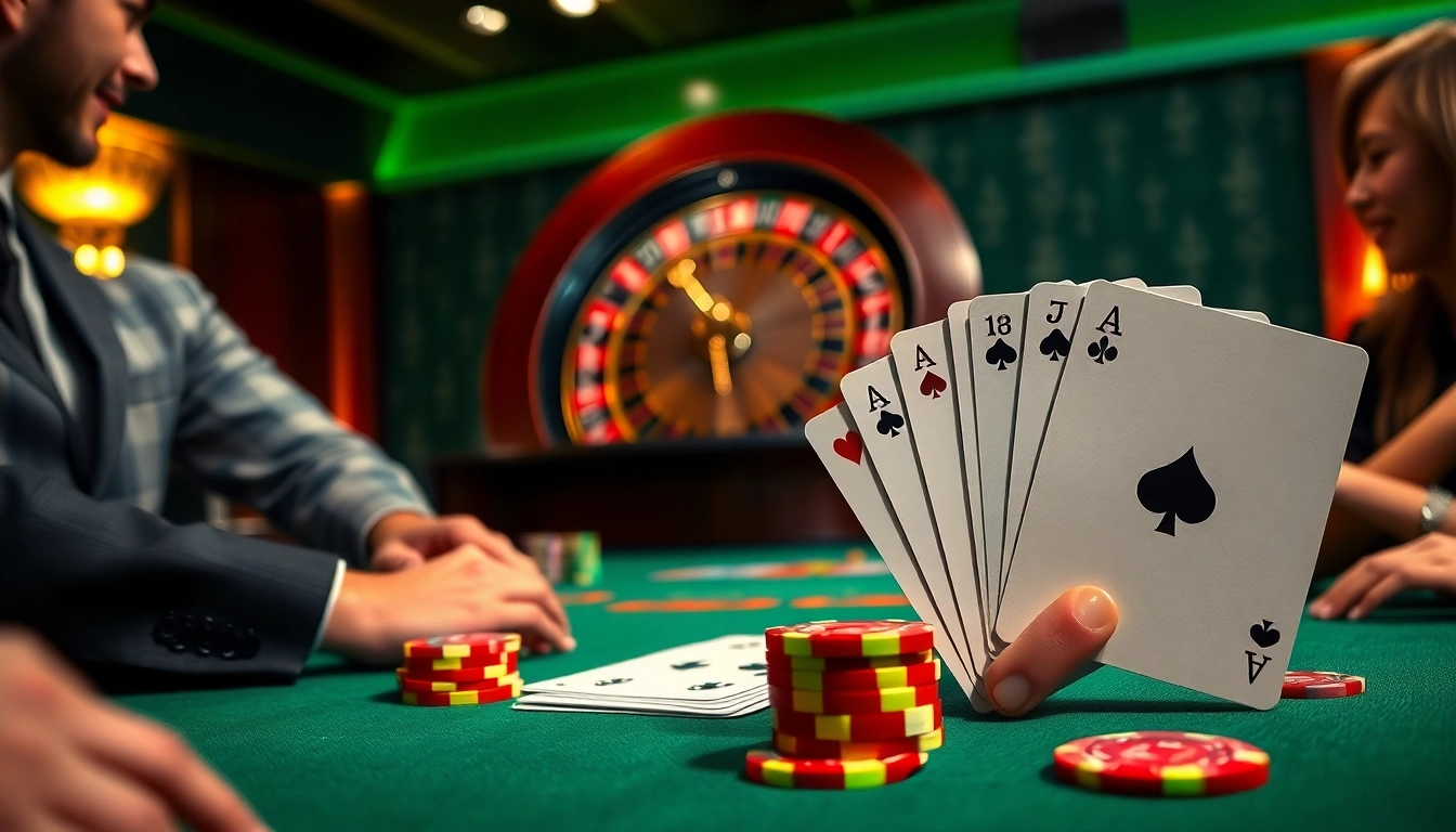 Engage in thrilling gameplay at a luxurious casino with B52 poker chips and cards.