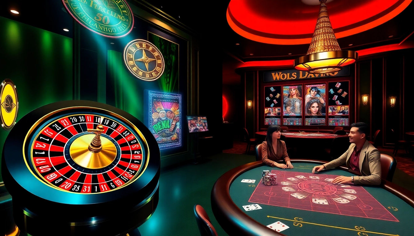 The virtual casino interface at https://jun886.dev/ showcases a lively roulette wheel and animated slot machines, inviting players to engage in thrilling games.