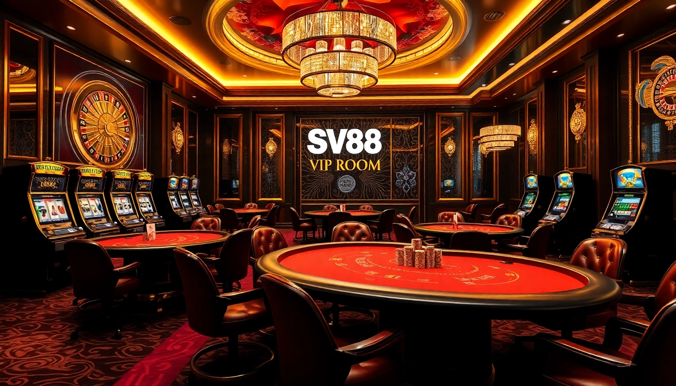 Experience the excitement of SV88 VIP gaming with elegant casino tables, high-stakes poker, and luxury decor.