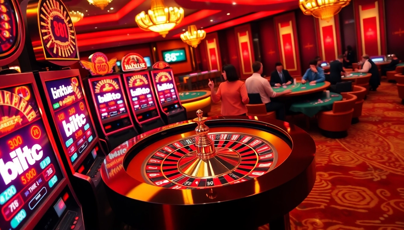 Players enjoying a thrilling game at the luxurious casino, featuring link 88i slot machines illuminated in excitement.