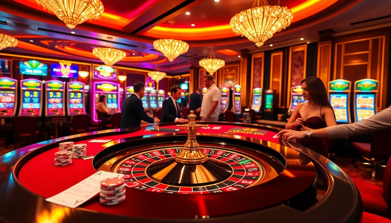 Exciting gambling action at nhà cái PS99 featuring professional dealers and vibrant casino tables.
