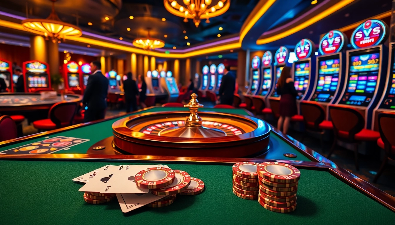 Experience the thrill of gambling at S8-level casino tables with vibrant slot machines and poker chips.