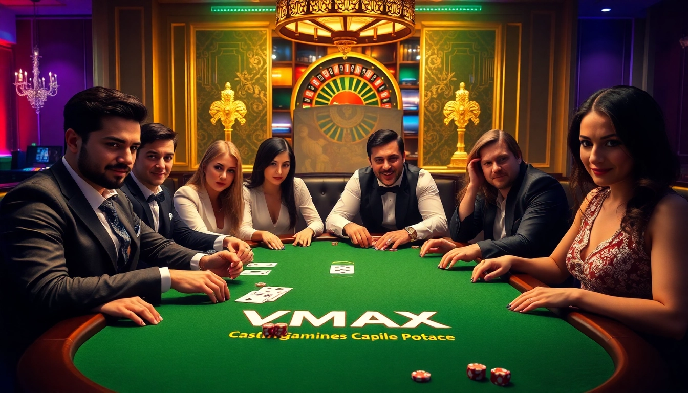 Experience thrilling gaming moments with VMAX at a luxurious poker table in an upscale casino setting.