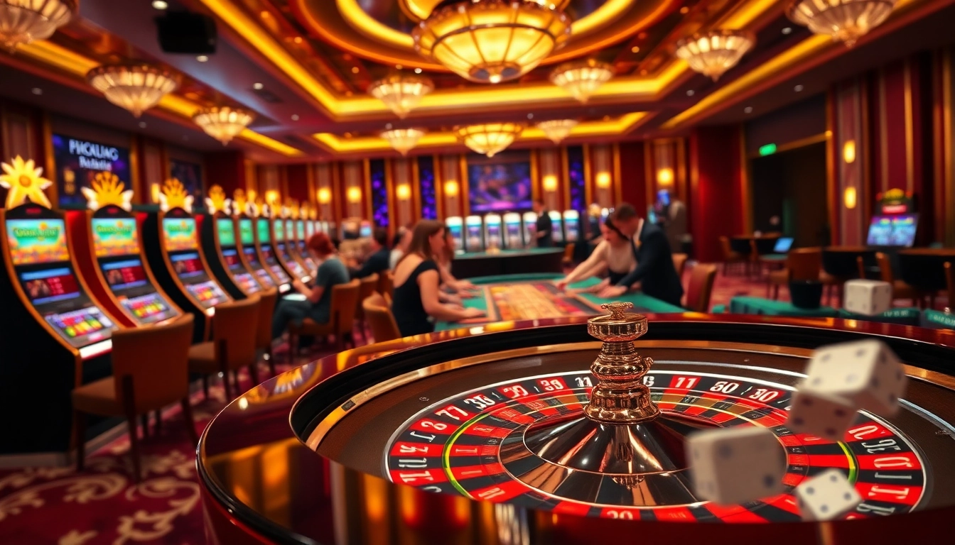 Experience the excitement of DN88 with a deluxe casino scene filled with players at a roulette table.