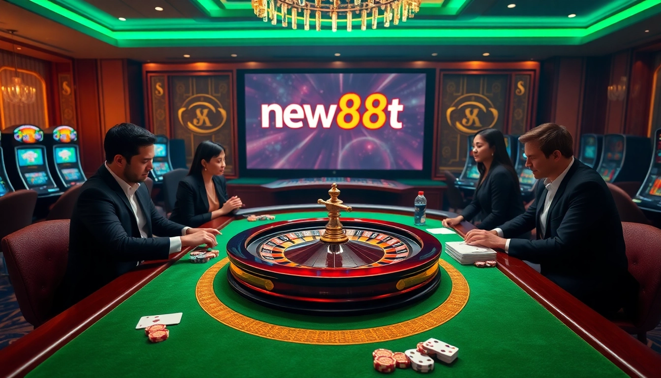 Players enjoying casino games and betting with new88bet logo prominently displayed.