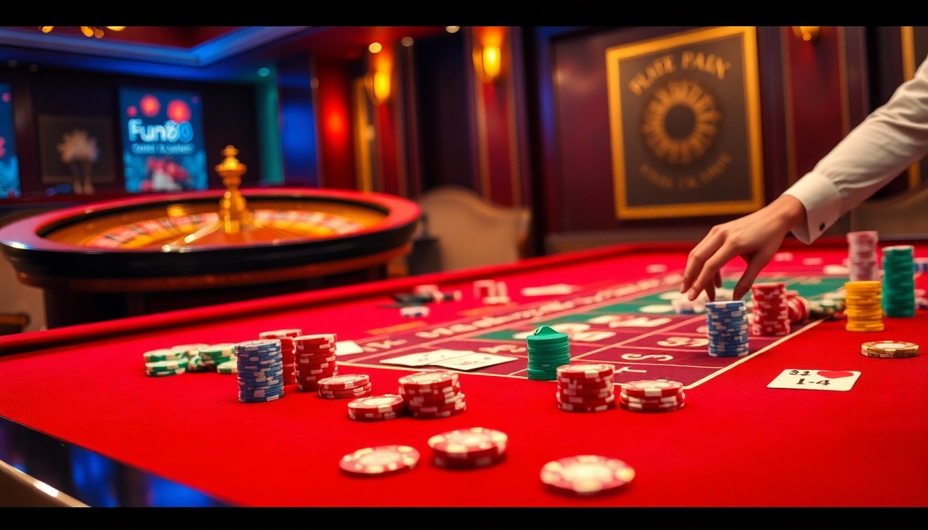 Experience the thrill of placing bets at a Fun88 casino table with vibrant colors and high-stakes excitement.