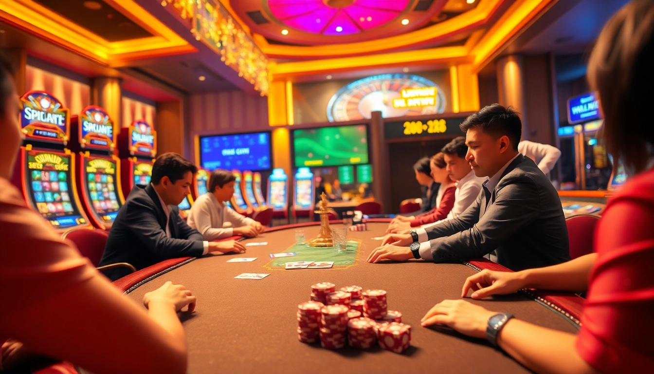 Exciting gaming scene at Liên Minh KJC casino with players engaged in a thrilling card game.