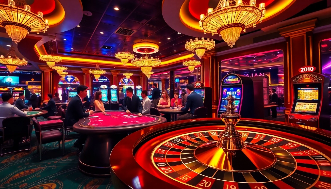 Winning players celebrate at Tập đoàn KJC's premier casino with vibrant tables and exciting games.