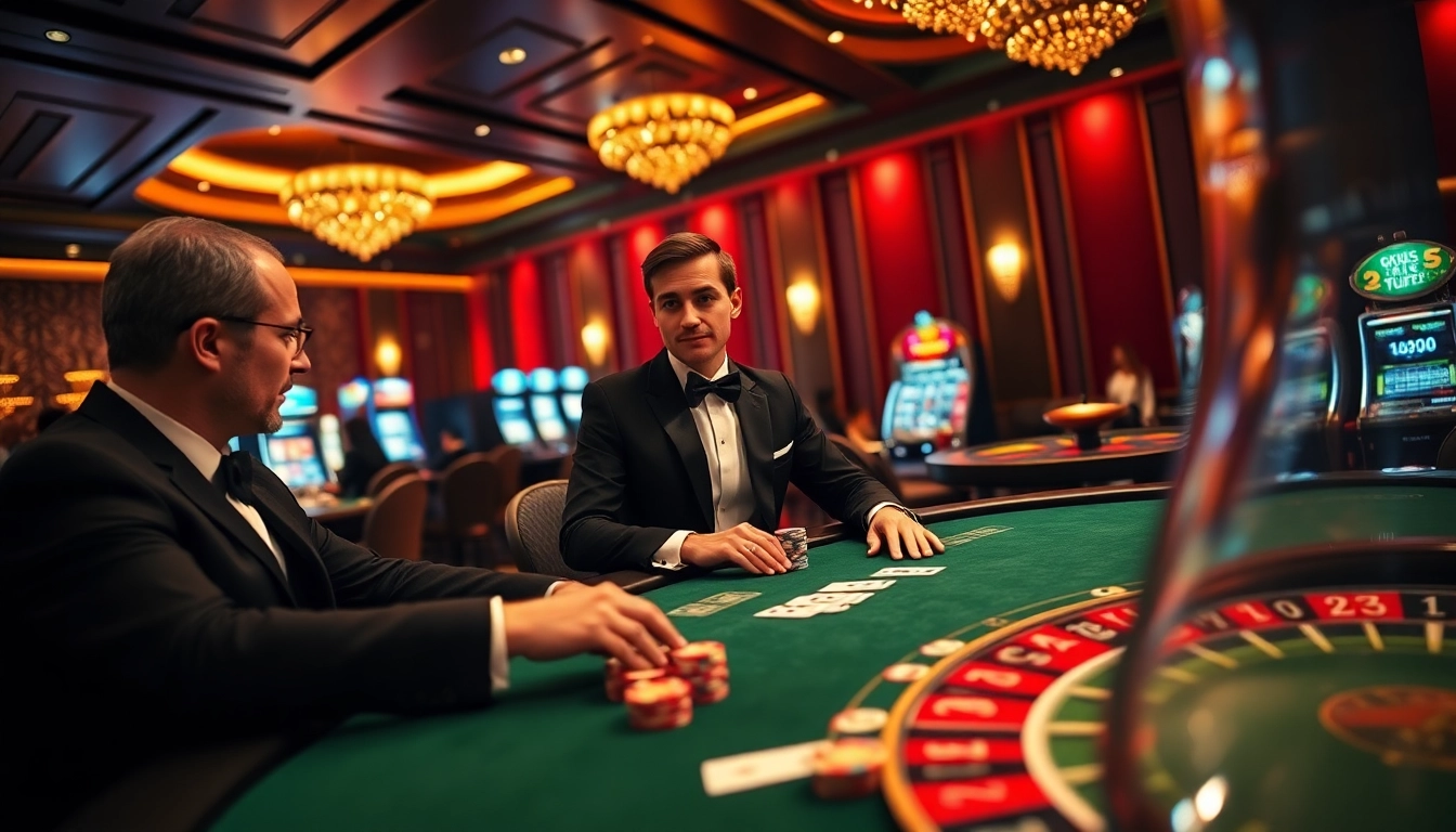 Sumvip gaming experience with players at a poker table in a luxurious casino setting