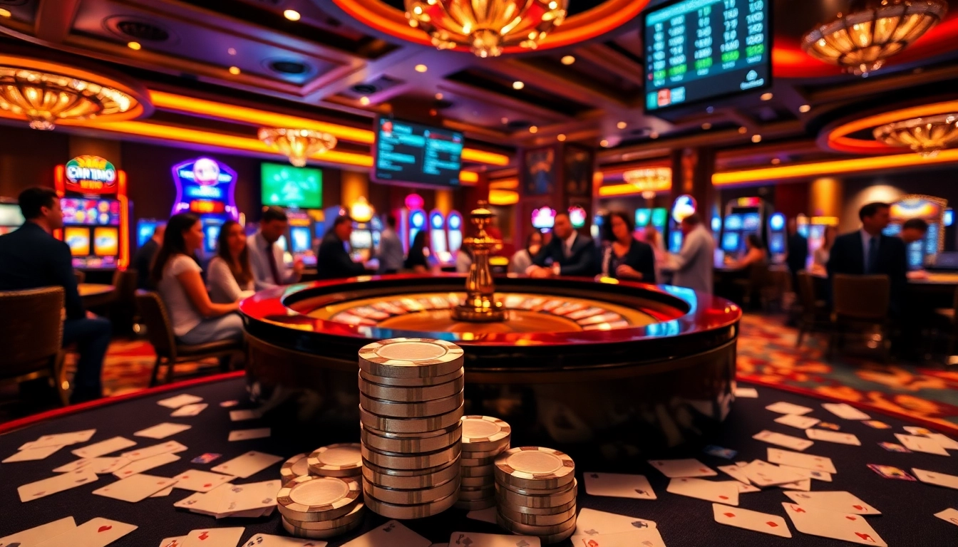 Engaging scene of SX88 poker chips amidst a luxurious casino environment with players at a roulette table.