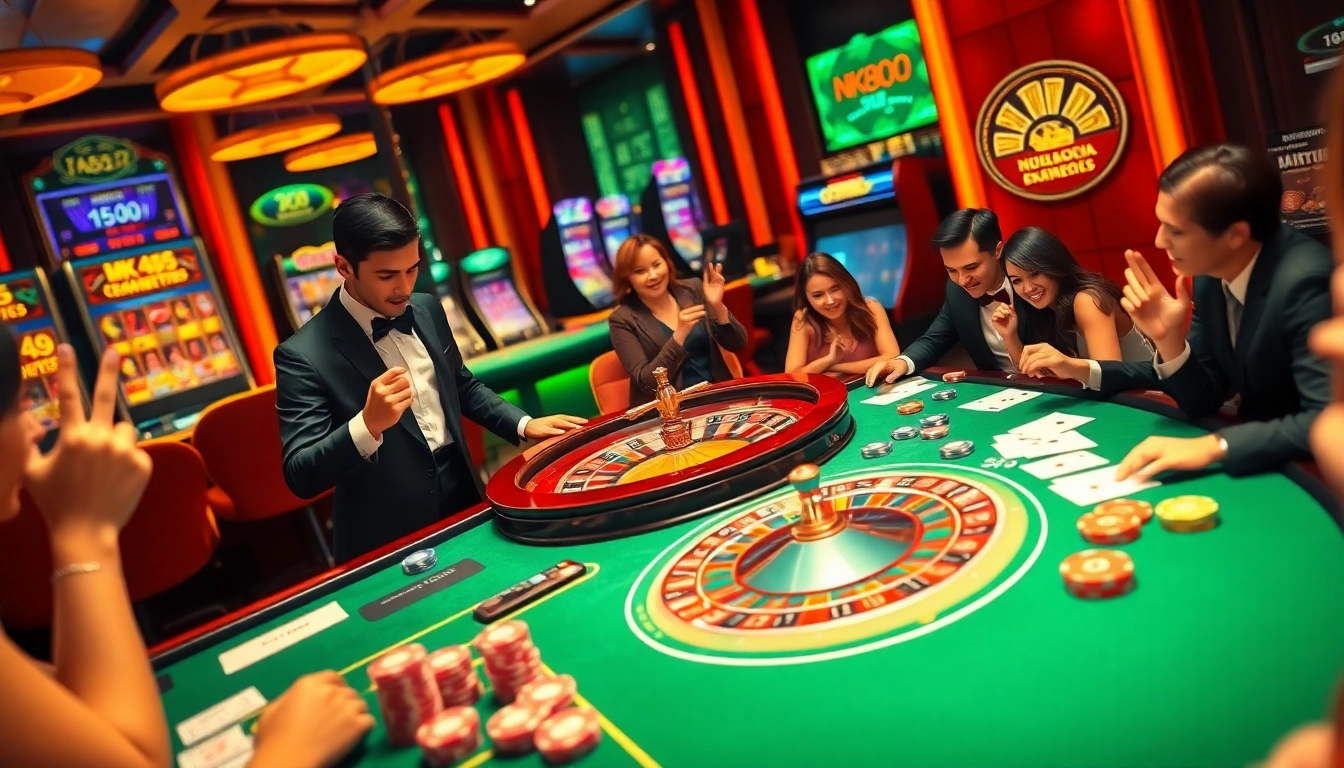 Experience high-stakes thrills with nk88 at a luxurious roulette table, vibrant chips, and cards.