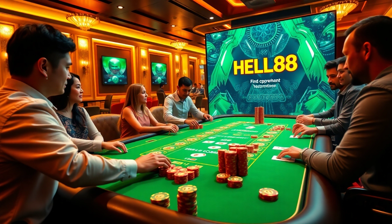 Players strategizing at the HELLO88 casino table, immersed in an exciting online gambling experience.