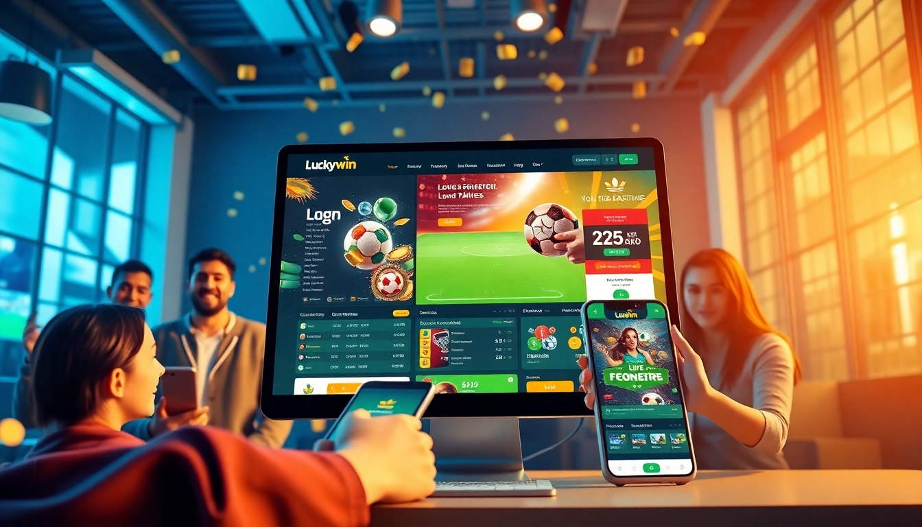 Engaging Luckywin online betting platform showcasing diverse users enjoying live interactions and betting options.