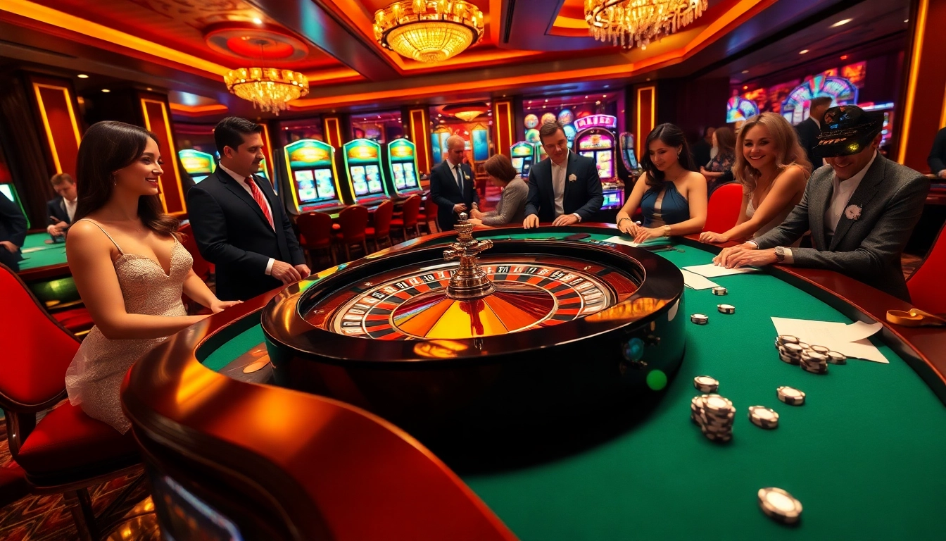 Experience the thrill of winning at https://mm88.ru.com/ with an elegant casino scene showcasing a roulette table and vibrant atmosphere.
