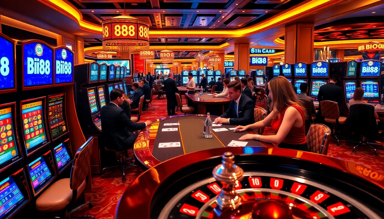 Players engaging with Big88 slot machines in a luxurious casino environment filled with excitement.