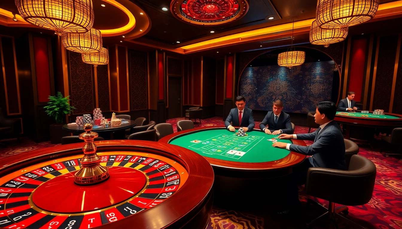Experience the thrill of gambling at 98win, where players engage with exciting casino games in a luxurious setting.