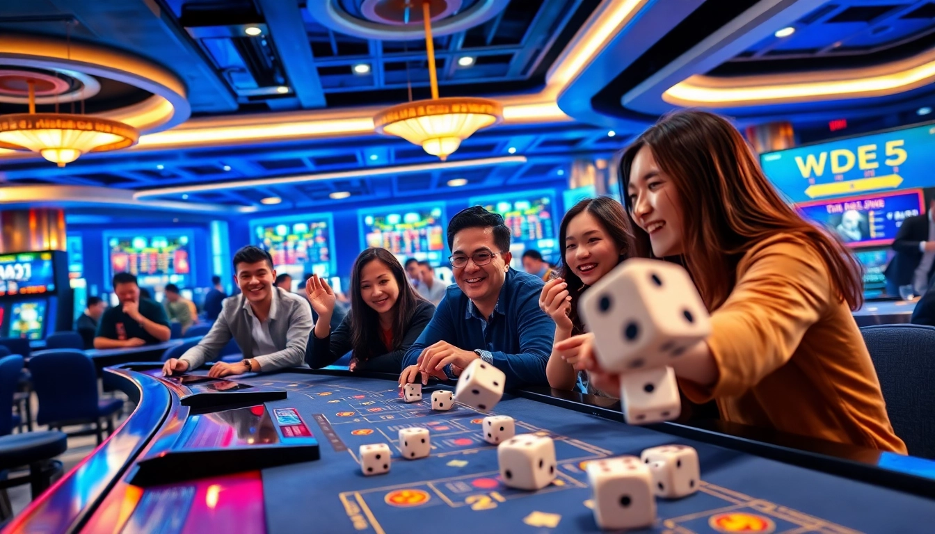 Exciting gameplay of Tài Xỉu MD5 in a vibrant casino setting, showcasing players immersed in the action.