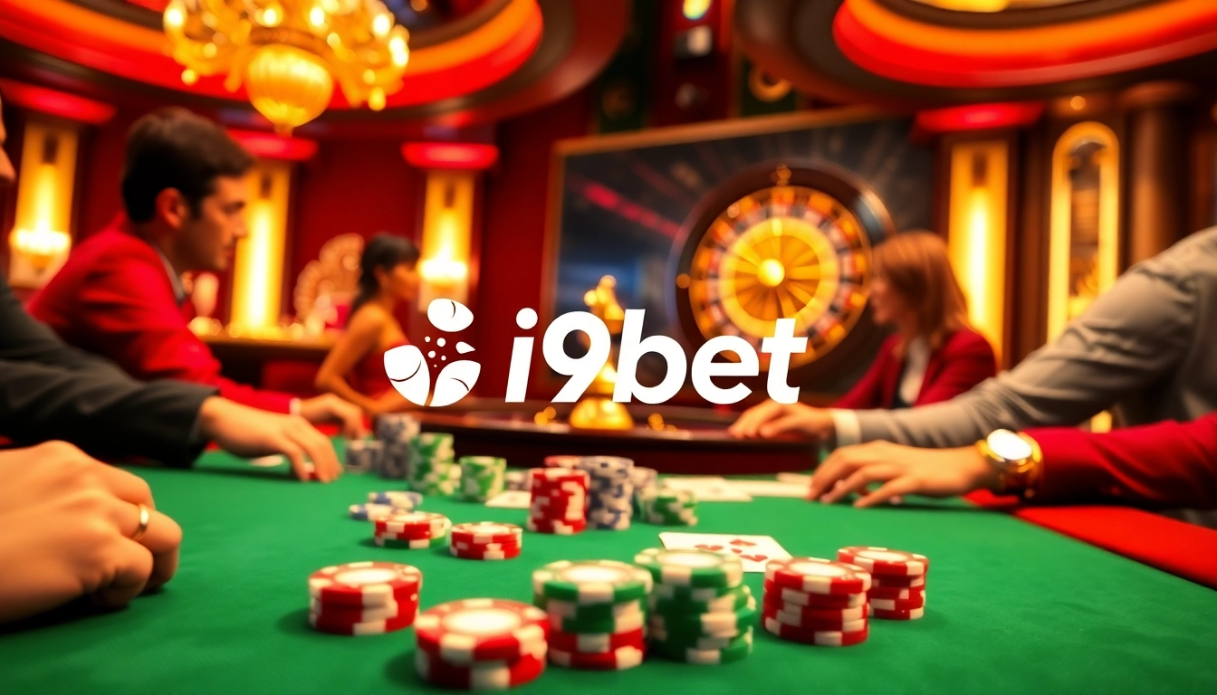 i9bet poker table scene featuring high-stakes chips and elegant casino setting