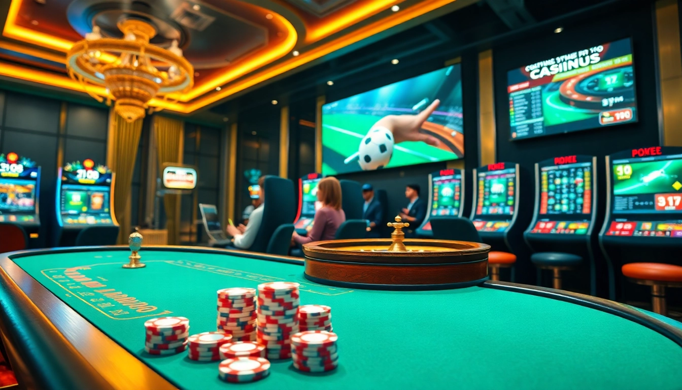 Experience the excitement of gambling with Hi88 at a luxurious online casino table, highlighting poker and slots.