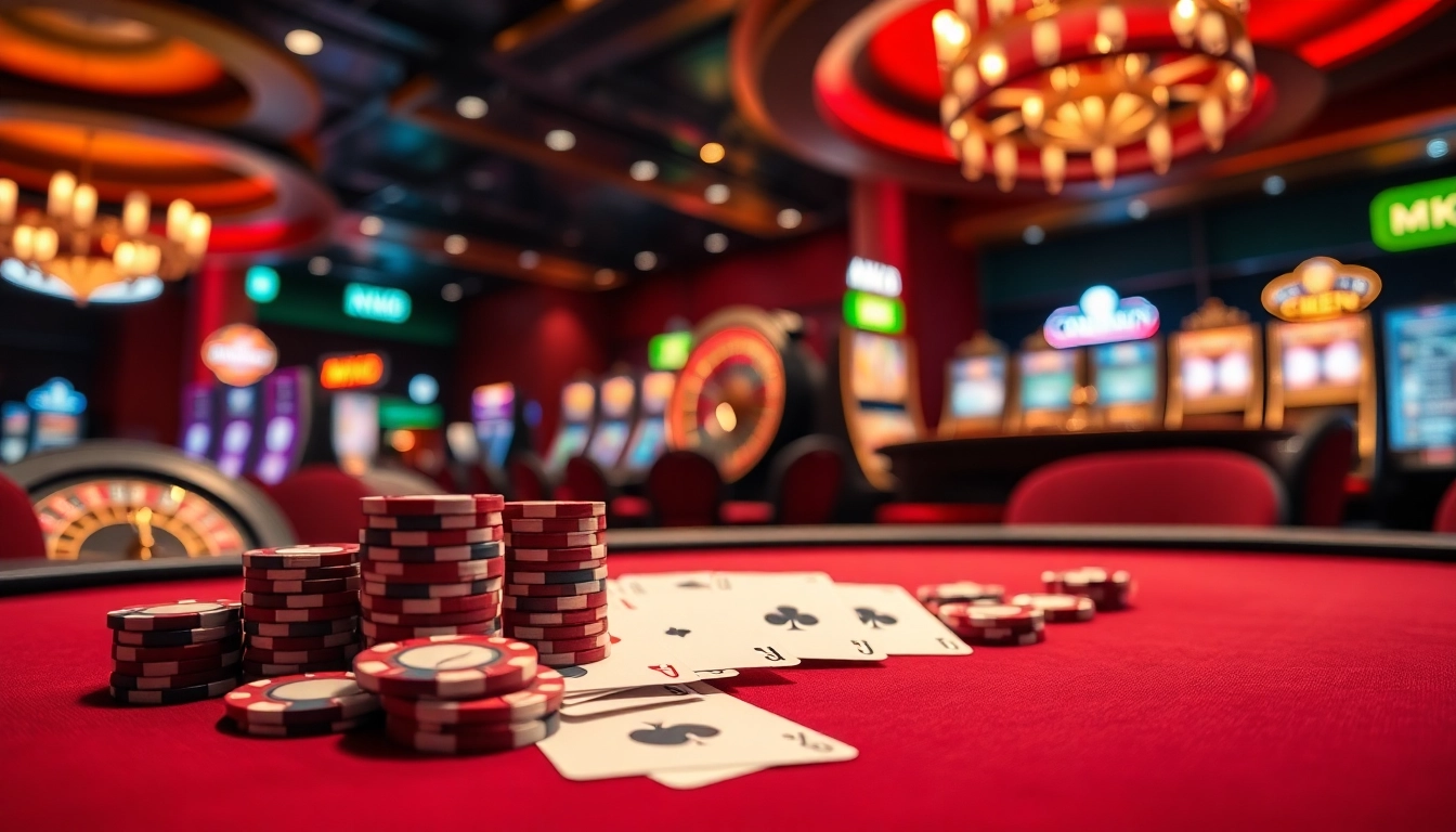 Engaged players at the MK8 casino table strategizing bets, illuminated by warm lighting and luxurious decor.