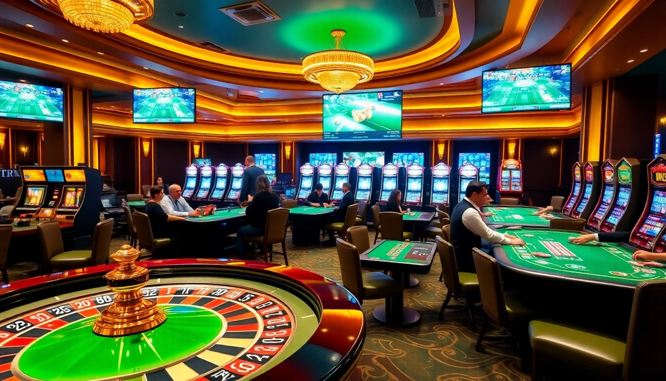 Experience the excitement of topclub with vibrant casino gaming tables, roulette wheels, and slot machines.
