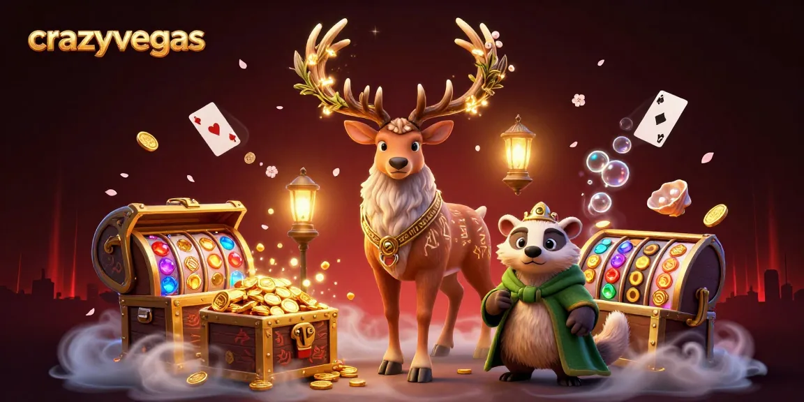 Experience the thrill of crazyvegas with a lively druid stag and wise badger in a vibrant casino setting.