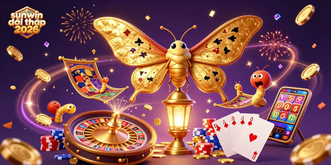 Experience excitement with sunwin đổi thưởng 2026, featuring a vibrant casino scene with golden elements and dynamic games.